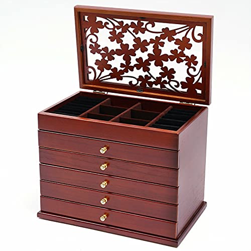 TFCFL Wooden Jewelry Box for Women, 6 Layers Jewelry Storage Organizer Box for Jewelries, Ring, Watches, Necklace (Brown)