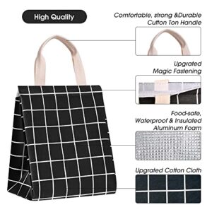 HOMESPON Reusable Lunch Bag Insulated Lunch Box Canvas Fabric with Aluminum Foil, Lunch Tote Handbag for Women,Men,Office (Black Plaid)