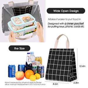 HOMESPON Reusable Lunch Bag Insulated Lunch Box Canvas Fabric with Aluminum Foil, Lunch Tote Handbag for Women,Men,Office (Black Plaid)