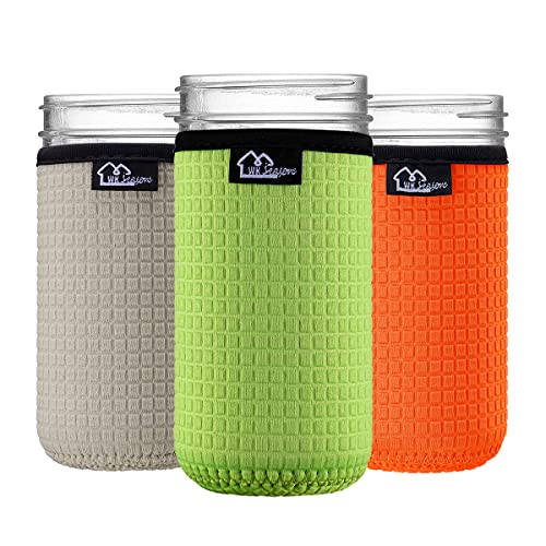 WKieason Wide Mouth Mason Jar Neoprene Sleeve 16-24OZ Mason Jar Sleeves (24OZ/Green/Grey/Orange)