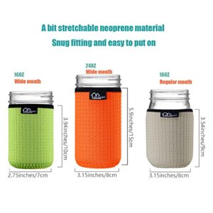 WKieason Wide Mouth Mason Jar Neoprene Sleeve 16-24OZ Mason Jar Sleeves (24OZ/Green/Grey/Orange)