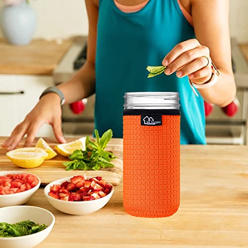 WKieason Wide Mouth Mason Jar Neoprene Sleeve 16-24OZ Mason Jar Sleeves (24OZ/Green/Grey/Orange)