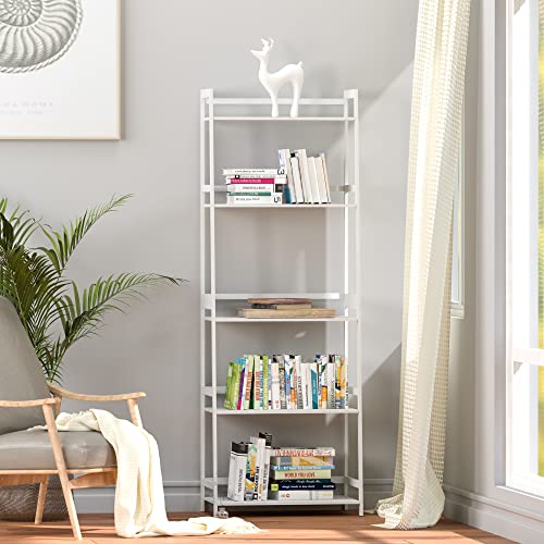 WTZ Bookshelf Book Shelf, Bookcase Storage Shelves Book case, Ladder Shelf for Bedroom, Living Room, Office MC-508(White)