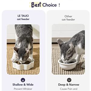 LE TAUCI Cat Bowls Ceramic, Small Cat Dishes, 8 Oz Shallow Cat Food Bowls for Indoor Cats, Relief Whisker Fatigue Cat Bowls, Cat Water Dish, Cute Paw Shaped Kitten Bowls, Flat Cat Plates