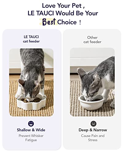 LE TAUCI Cat Bowls Ceramic, Small Cat Dishes, 8 Oz Shallow Cat Food Bowls for Indoor Cats, Relief Whisker Fatigue Cat Bowls, Cat Water Dish, Cute Paw Shaped Kitten Bowls, Flat Cat Plates