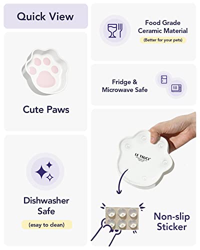 LE TAUCI Cat Bowls Ceramic, Small Cat Dishes, 8 Oz Shallow Cat Food Bowls for Indoor Cats, Relief Whisker Fatigue Cat Bowls, Cat Water Dish, Cute Paw Shaped Kitten Bowls, Flat Cat Plates