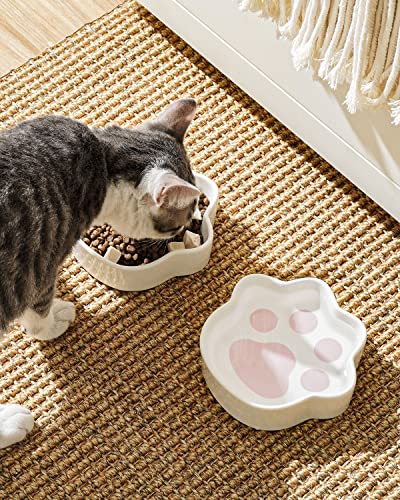 LE TAUCI Cat Bowls Ceramic, Small Cat Dishes, 8 Oz Shallow Cat Food Bowls for Indoor Cats, Relief Whisker Fatigue Cat Bowls, Cat Water Dish, Cute Paw Shaped Kitten Bowls, Flat Cat Plates