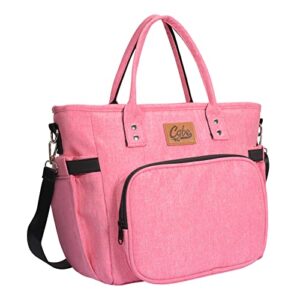 cgbe lunch bag for women/men, leakproof insulated lunch bag for adults, big lunch tote bag with removable shoulder strap and bottom plate, reusable large lunch box for work picnic school beach (pink)