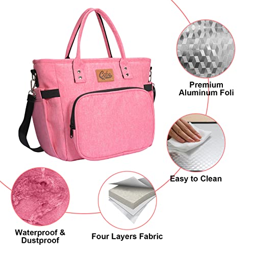 CGBE Lunch Bag for Women/Men, Leakproof Insulated Lunch Bag For Adults, Big Lunch Tote Bag With Removable Shoulder Strap and Bottom Plate, Reusable Large Lunch Box For Work Picnic School Beach (Pink)