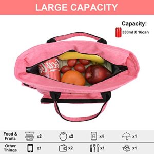 CGBE Lunch Bag for Women/Men, Leakproof Insulated Lunch Bag For Adults, Big Lunch Tote Bag With Removable Shoulder Strap and Bottom Plate, Reusable Large Lunch Box For Work Picnic School Beach (Pink)