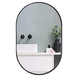 zenmag black oval mirror, 24"x36" oval bathroom mirror, large mirror with metal frame, black vanity mirror, wall mounted mirror for bathroom, entryway, living room, vertical or horizontal hanging