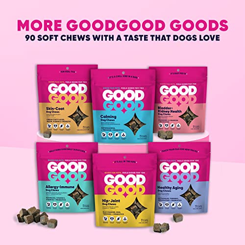 GoodGood Calming Dog Supplements; Helps Manage Stress and Nervousness; Chewable Soft Treats with Ashwagandha, Chamomile, L-Theanine; Probiotics; 90 Natural Flavor Chews