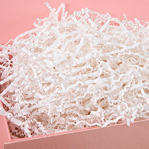 OBMMIRAO 0.5 LB White Crinkle Cut Paper Shred Filler for Gift Wrapping & Basket Filling, Decorative Grass Shredded Paper for Gift Box, Gift Box Stuffing