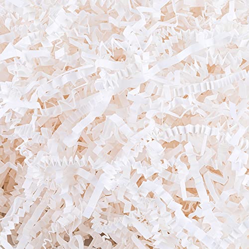 OBMMIRAO 0.5 LB White Crinkle Cut Paper Shred Filler for Gift Wrapping & Basket Filling, Decorative Grass Shredded Paper for Gift Box, Gift Box Stuffing