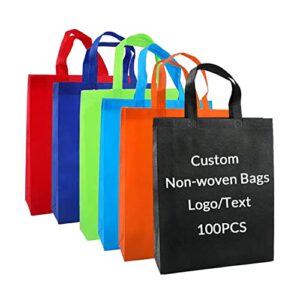 Cihomia 100PCS Custom Non-woven Bags Tote Gift LogoTravel Kitchen Shopping Reusable Grocery Bag with Handle (one color, horizontal)