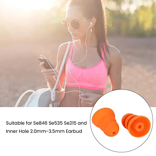Yoidesu Silicone Eartips, 8pcs Earbuds Noise Reduction Replacement Earplugs for Se846 Se535 Se215 and Inner Hole 2.0 to 3.5mm Earbud Orange