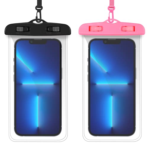 VAKS Waterproof Phone Pouch 2-Pack Universal Cellphone Waterproof Underwater Case Dry Bag for iPhone 13 12 11 Pro Max Xs Max XS X XR Samsung Galaxy Google Pixel Up to 6.9",Black+Pink