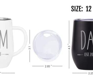 Pregnancy Gift Est 2023- Mom Est 2023 DAD Est 2023 ENGRAVED Stainless Steel Coffee Tumblers - Gift Set for New Parents to Be-Baby Shower Gifts for Parents -Mom and Dad Mugs for Expecting Parents