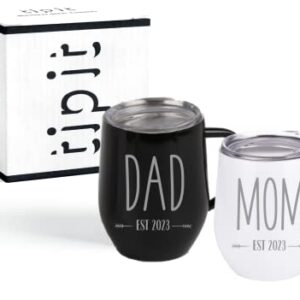 Pregnancy Gift Est 2023- Mom Est 2023 DAD Est 2023 ENGRAVED Stainless Steel Coffee Tumblers - Gift Set for New Parents to Be-Baby Shower Gifts for Parents -Mom and Dad Mugs for Expecting Parents