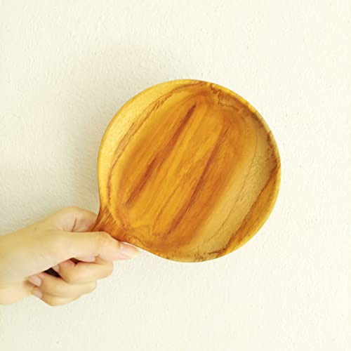 KOUPREY Vintage Natural Teak Boki Wooden Spoon Plate with Handle Korean Style Eating Party Appetizer Dinnerware Utensils Brown Eco Friendly Safe Serving Dish Tableware, 5.5 x 8.66 in.
