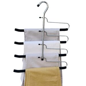 pants hangers, haizluop 2pcs metal space saving magic hangers, 4 layers (black)
