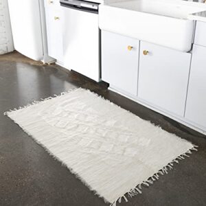dijle handmade mohair white area rugs comes w/ non slip rug stickers, unique soft boho runners for bedroom, bathroom, hallway, living room, kitchen, diningroom, entryway indoor, 32x48 inches 4' x 2'6"
