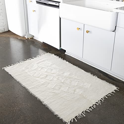 Dijle Handmade Mohair White Area Rugs comes w/ Non Slip Rug Stickers, Unique Soft Boho Runners for Bedroom, Bathroom, Hallway, Living Room, Kitchen, DiningRoom, Entryway Indoor, 32x48 inches 4' x 2'6"