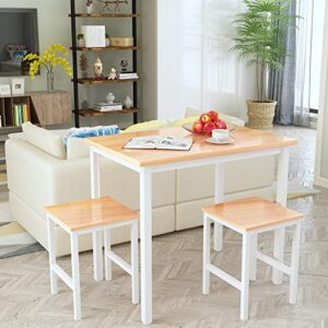 Recaceik 3 Piece Dining Table Set, Modern Bar Table Set w/ 2 Stools Kitchen Table Set for 2 Compact Design Kitchen Bar Table and Chairs for Dining Room, Living Room, Apartment, Small Space (Beige)