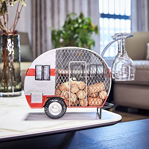 Yawill Metal Wine Cork Holder Happy Vintage Camper Cork Cage Tabletop Cork Storage Gift for Wine Lovers and Anyone Who Loves Camping, Holds Approximately 90 Corks (Camper Trailer)