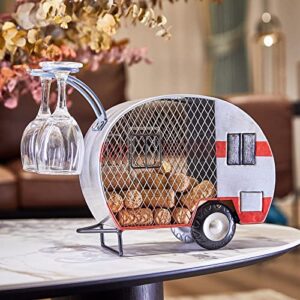 Yawill Metal Wine Cork Holder Happy Vintage Camper Cork Cage Tabletop Cork Storage Gift for Wine Lovers and Anyone Who Loves Camping, Holds Approximately 90 Corks (Camper Trailer)