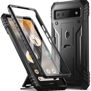 Poetic Revolution Series Case Compatible with Pixel 6A 5G, Built-in Screen Protector Work with Fingerprint ID, Full Body Rugged Shockproof Protective Cover Case with Kickstand, Black