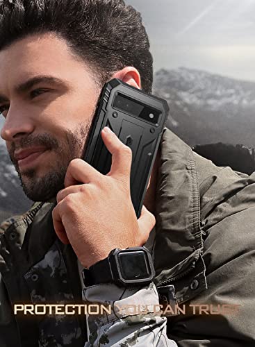 Poetic Revolution Series Case Compatible with Pixel 6A 5G, Built-in Screen Protector Work with Fingerprint ID, Full Body Rugged Shockproof Protective Cover Case with Kickstand, Black