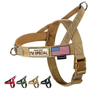 annchwool no pull dog harness with soft padded handle,reflective strip escape proof and quick fit to adjust dog harness,easy for training walking for small & medium and large dog(brown,l)