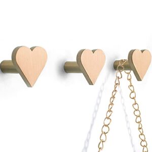 wayuto set of 3 wall mounted brass coat hooks with mounting hardware heart shaped coat hooks single coat rack hooks clothing wall hooks for home office hotel wall decoration