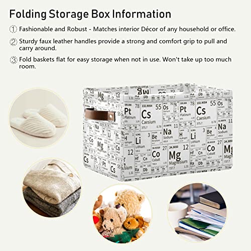 Foldable Storage Basket Elements Fabric Collapsible Organizer Basket with PU Handles, Decorative Baskets for Shelves Home Closet Bedroom Living Room - 1 Pack