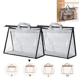 fazhongfa 2pcs dust bags for handbags clear purse storage organizer non-woven hanging bag closet with zipper and handle (medium, light grey)