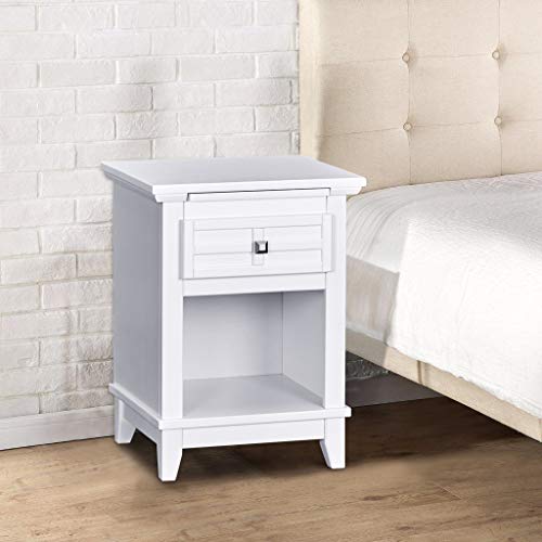 MUSEHOMEINC Classic Style Nightstand with Drawer, and Pull-Out Tray/End Table for Bedroom Open Cabinet Storage Home Furniture,White