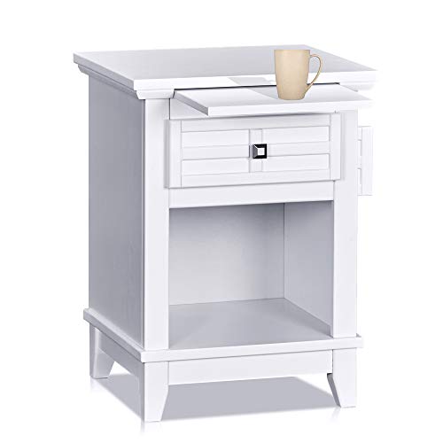 MUSEHOMEINC Classic Style Nightstand with Drawer, and Pull-Out Tray/End Table for Bedroom Open Cabinet Storage Home Furniture,White