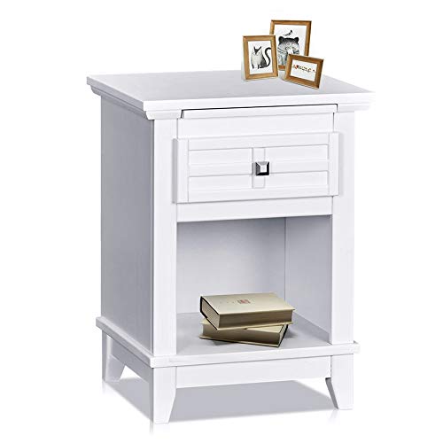 MUSEHOMEINC Classic Style Nightstand with Drawer, and Pull-Out Tray/End Table for Bedroom Open Cabinet Storage Home Furniture,White