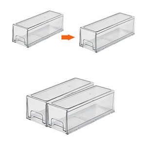 2 Pack Stackable Refrigerator Organizer Bins with Pull-out Drawer Clear Plastic Kitchen Storage Box for Fridge and Cabinets, 4.7" x 13.2" x 4.3"
