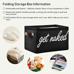 Foldable Storage Basket Get Naked Fabric Collapsible Organizer Basket with PU Handles, Decorative Baskets for Shelves Home Closet Bedroom Living Room - 1 Pack