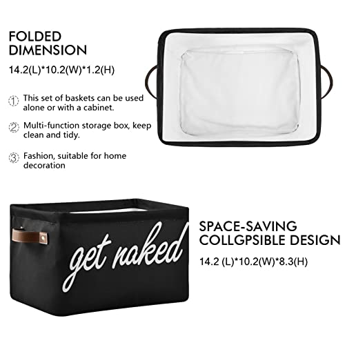 Foldable Storage Basket Get Naked Fabric Collapsible Organizer Basket with PU Handles, Decorative Baskets for Shelves Home Closet Bedroom Living Room - 1 Pack