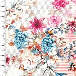 Texco Inc 100% Combed Quilting Prints Craft Cotton Apparel Home/DIY Fabric, Peach White Pink Blue 1 Yard