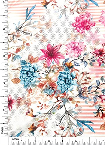 Texco Inc 100% Combed Quilting Prints Craft Cotton Apparel Home/DIY Fabric, Peach White Pink Blue 1 Yard