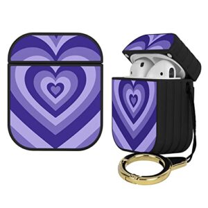 ook case compatible with airpods 1&2 magnetic closure full body protective hard plastic airpods case purple heart design wireless charging black cover with ring key-chain