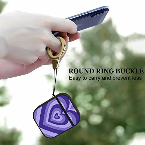 OOK Case Compatible with Airpods 1&2 Magnetic Closure Full Body Protective Hard Plastic Airpods Case Purple Heart Design Wireless Charging Black Cover with Ring Key-Chain