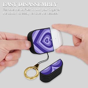 OOK Case Compatible with Airpods 1&2 Magnetic Closure Full Body Protective Hard Plastic Airpods Case Purple Heart Design Wireless Charging Black Cover with Ring Key-Chain