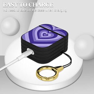OOK Case Compatible with Airpods 1&2 Magnetic Closure Full Body Protective Hard Plastic Airpods Case Purple Heart Design Wireless Charging Black Cover with Ring Key-Chain