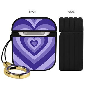 OOK Case Compatible with Airpods 1&2 Magnetic Closure Full Body Protective Hard Plastic Airpods Case Purple Heart Design Wireless Charging Black Cover with Ring Key-Chain