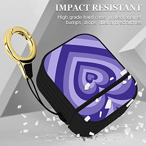 OOK Case Compatible with Airpods 1&2 Magnetic Closure Full Body Protective Hard Plastic Airpods Case Purple Heart Design Wireless Charging Black Cover with Ring Key-Chain